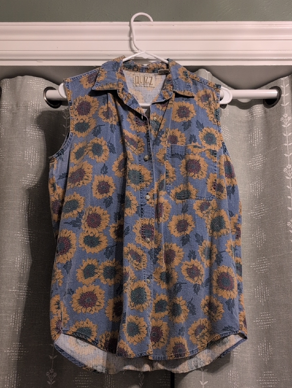 QUIZ® Sleeveless Sunflower-Print Button Front Shirt Vest - Blue/Yellow